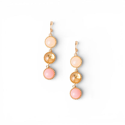 Orecchini in metallo pendenti con tre pietre dure tono rosa