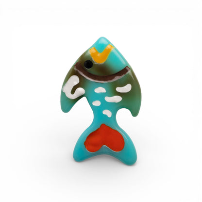 Spilla in metallo con pesciolino in acrilico azzurro