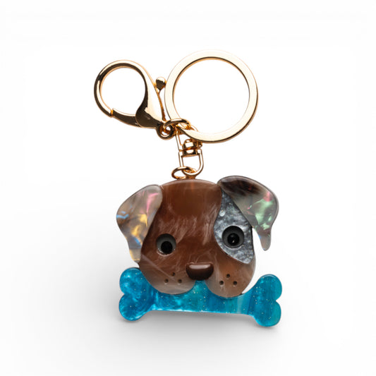 Portachiavi in metallo con pendente cane goloso in acrilico