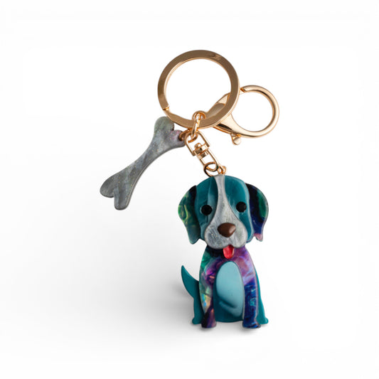 Portachiavi in metallo con cane in acrilico