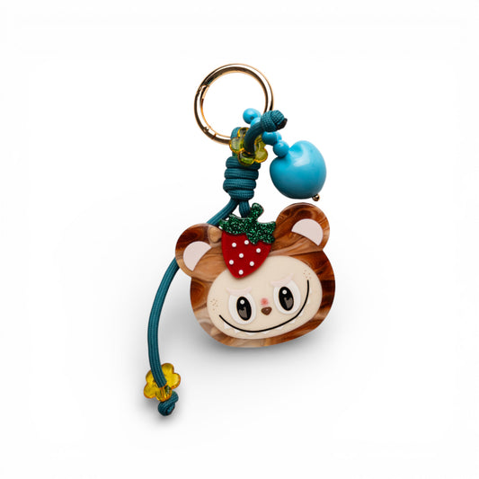 Portachiavi in corda azzurra con orsetto in acrilico