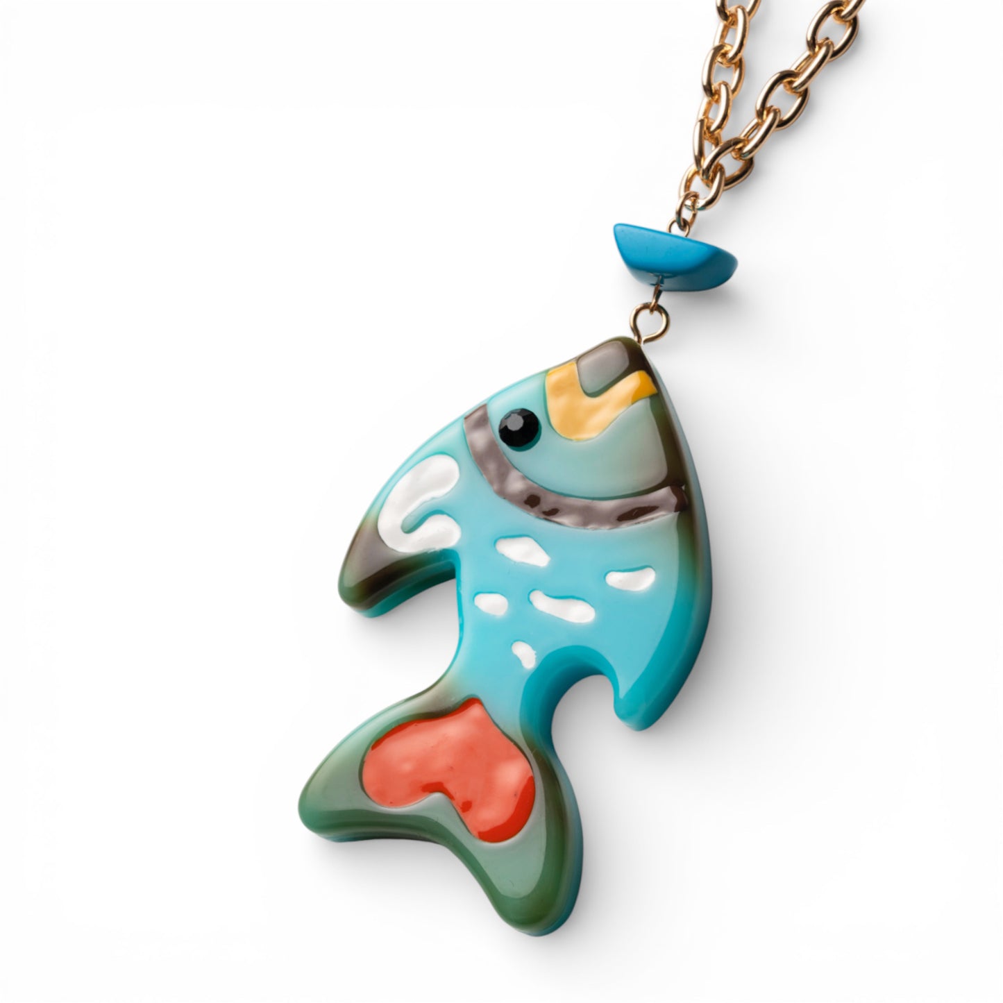 Collana lunga a catena con pendente in acrilico azzurro a forma di pesciolino