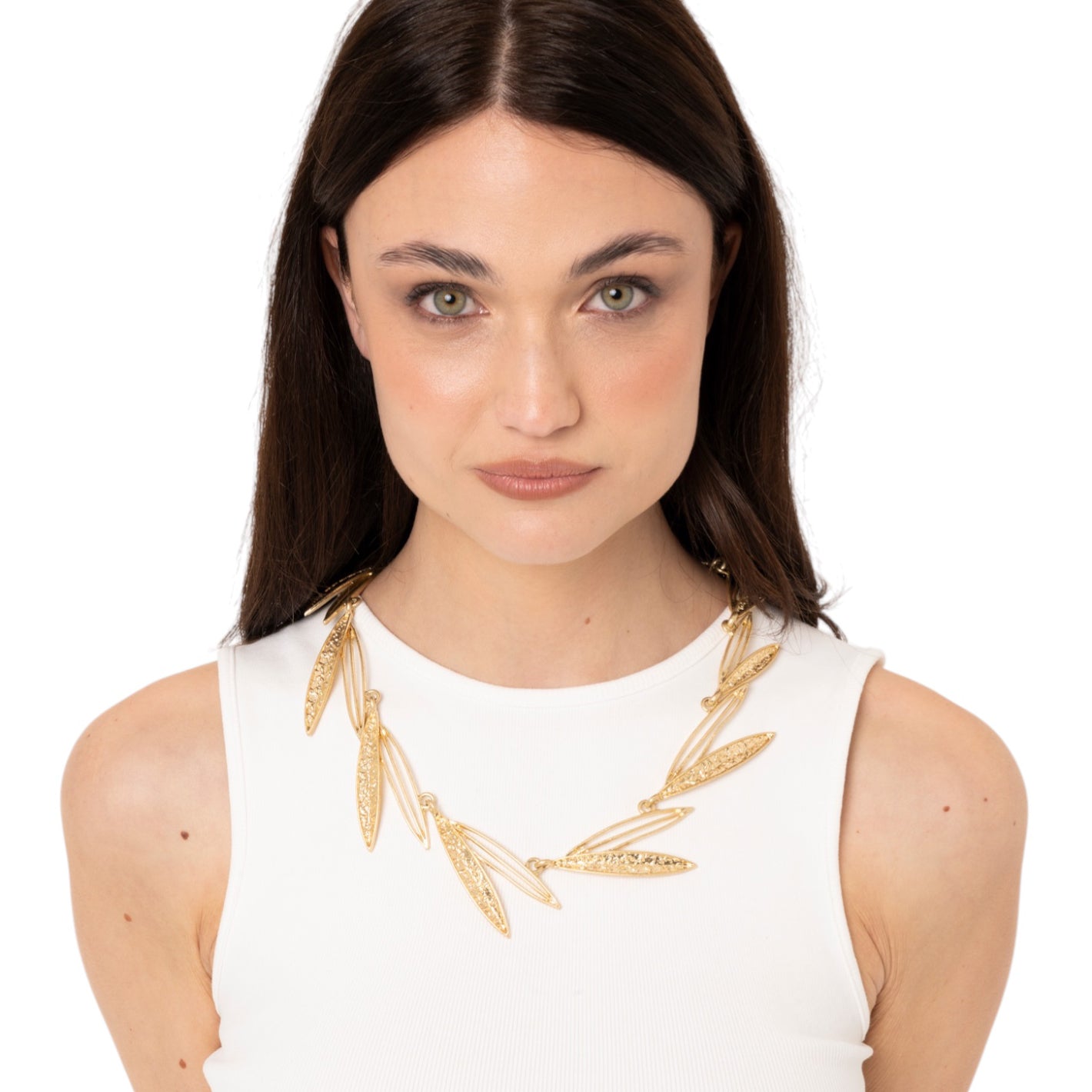 Collana girocollo in metallo con design a foglie