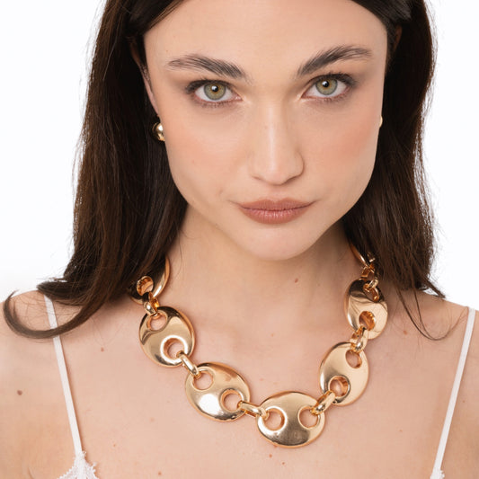 Collana girocollo in metallo lucido con design a bottoni