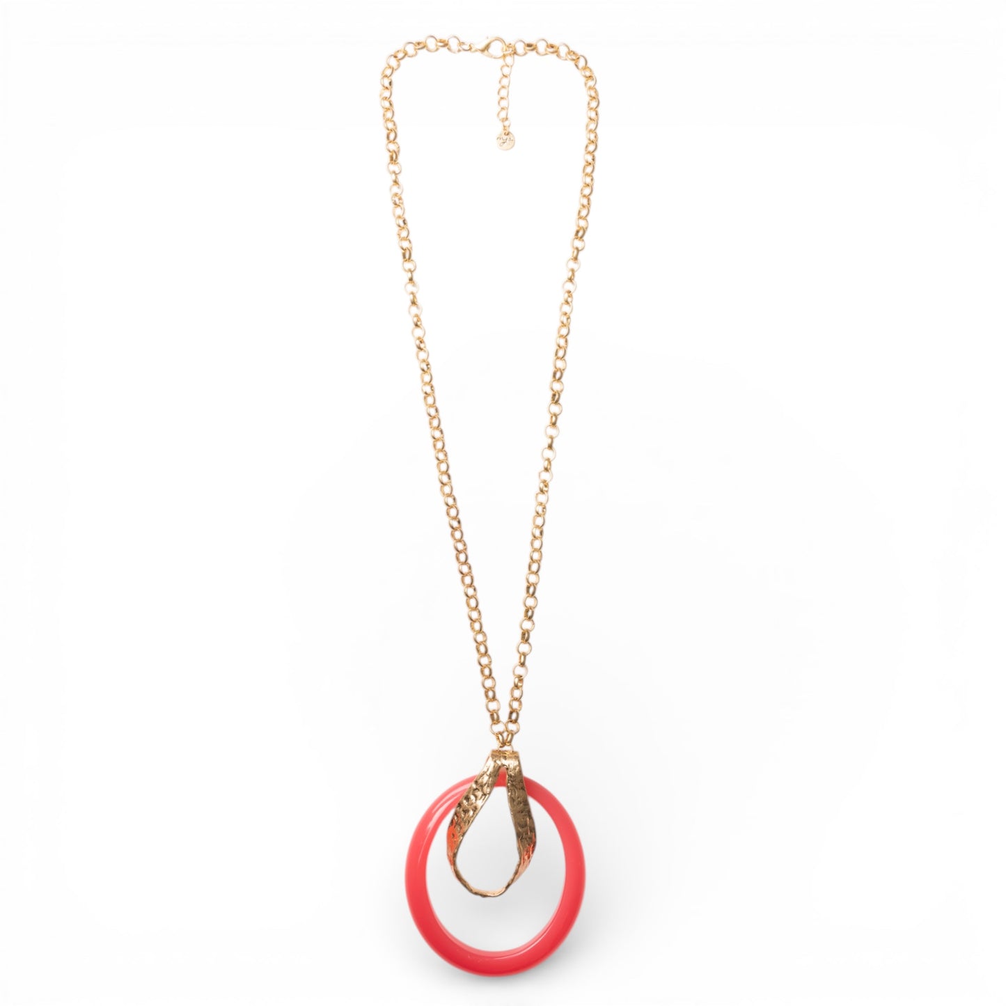 Collana lunga a catena antichizzata con pendente circolare rosa