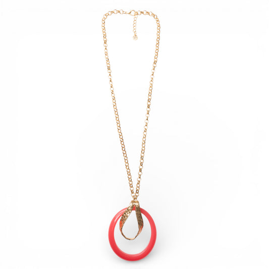 Collana lunga a catena antichizzata con pendente circolare rosa