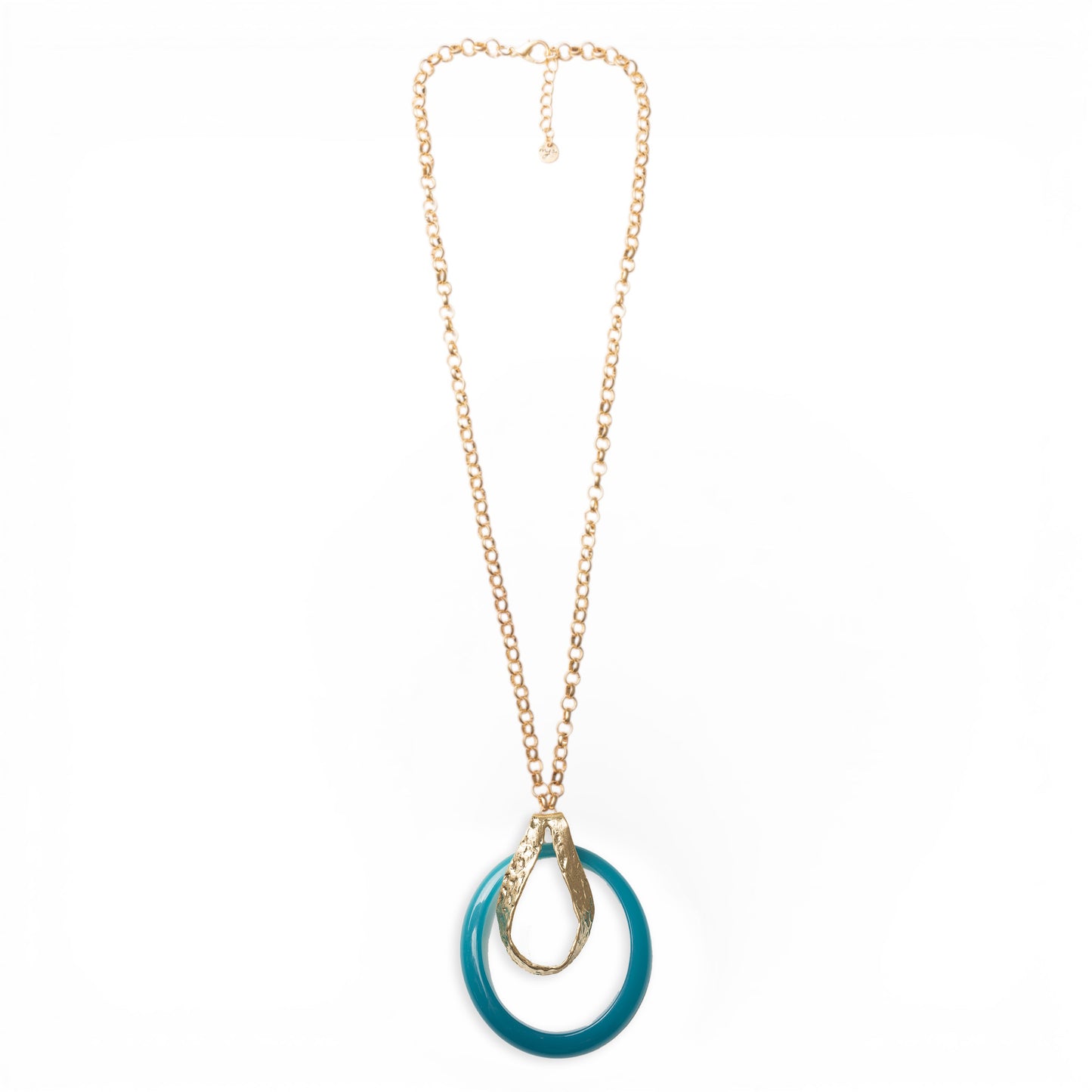 Collana lunga a catena antichizzata con pendente circolare blu