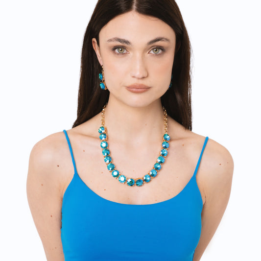 Collana girocollo a catena con pietre in vetro blu
