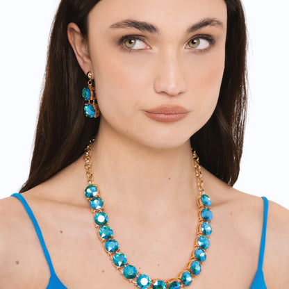 Collana girocollo a catena con pietre in vetro blu