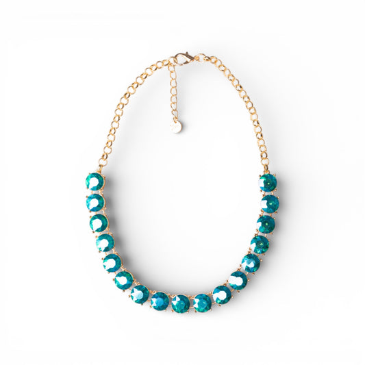 Collana girocollo a catena con pietre in vetro blu