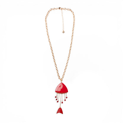 Collana lunga a catena sottile con pendente pesciolino smaltato rosso