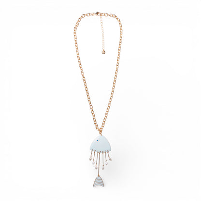 Collana lunga a catena sottile con pendente pesciolino smaltato celeste