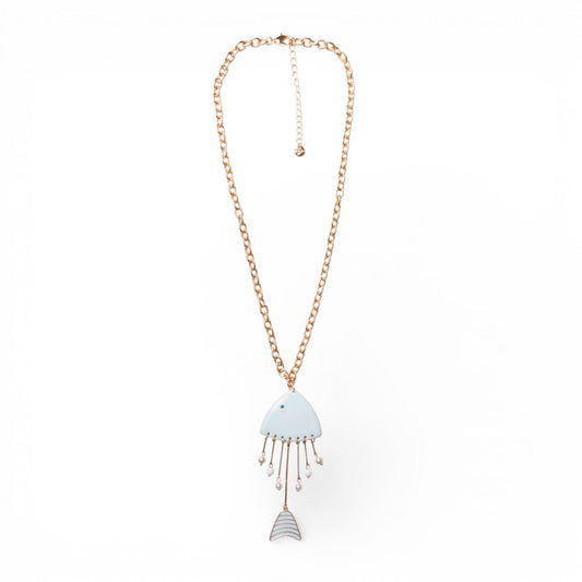 Collana lunga a catena sottile con pendente pesciolino smaltato celeste