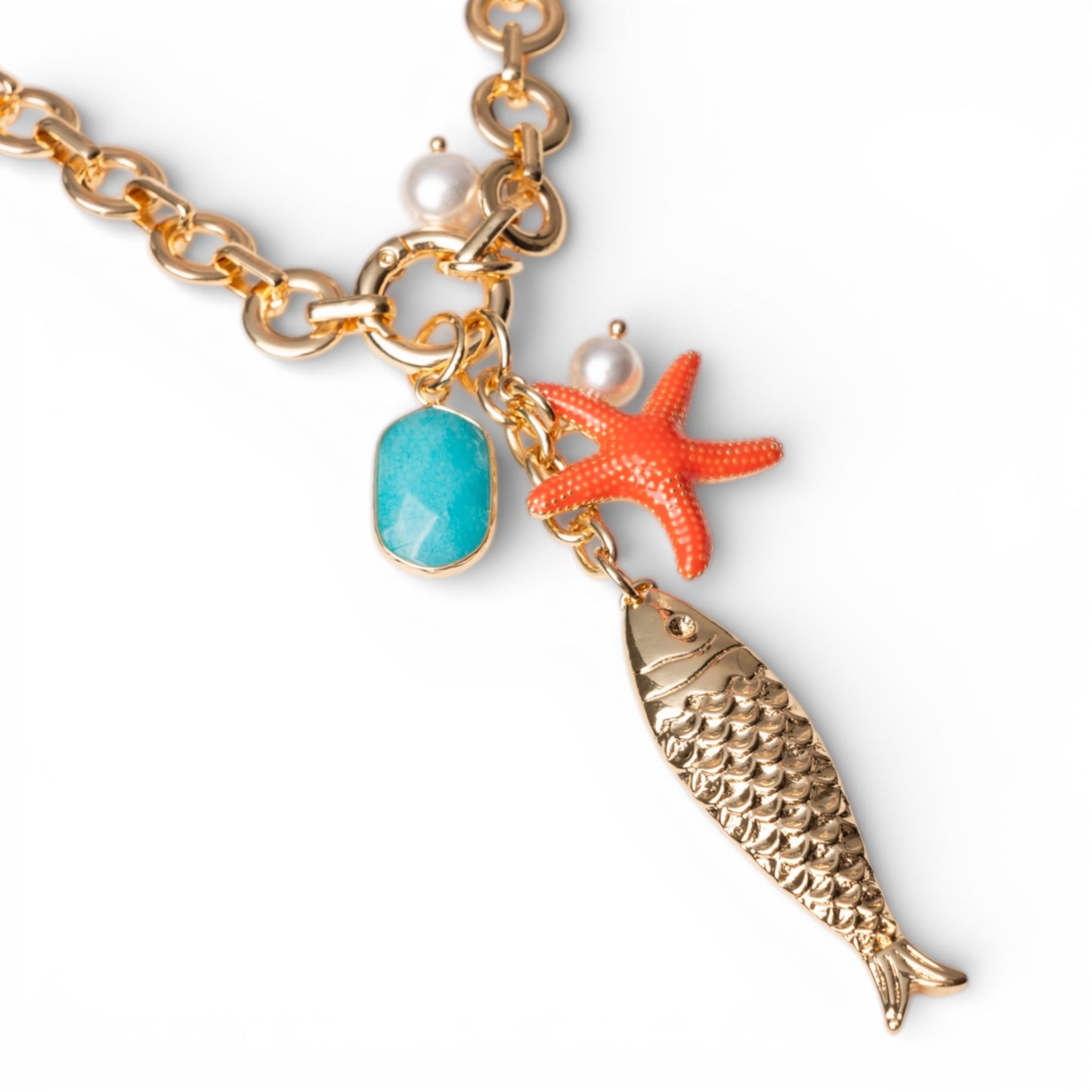 Collana girocollo a catena in metallo con pendente charms marini