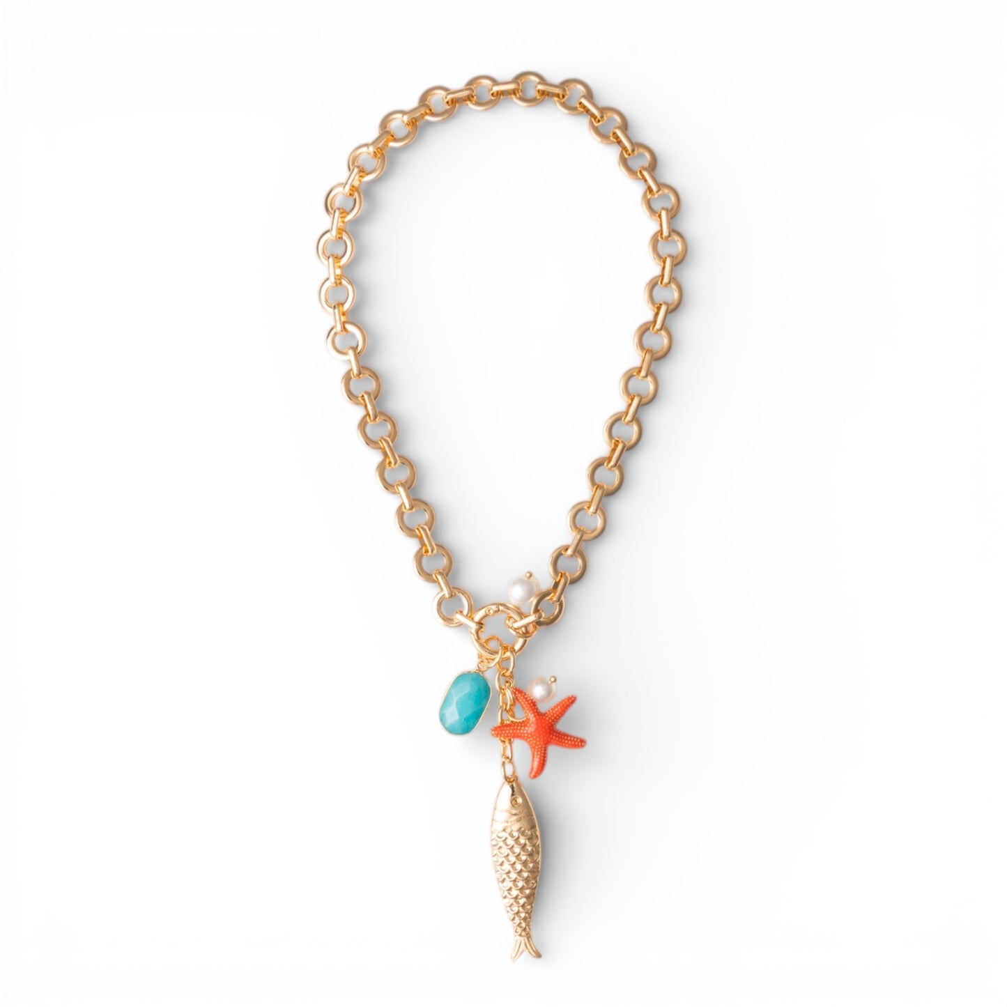 Collana girocollo a catena in metallo con pendente charms marini