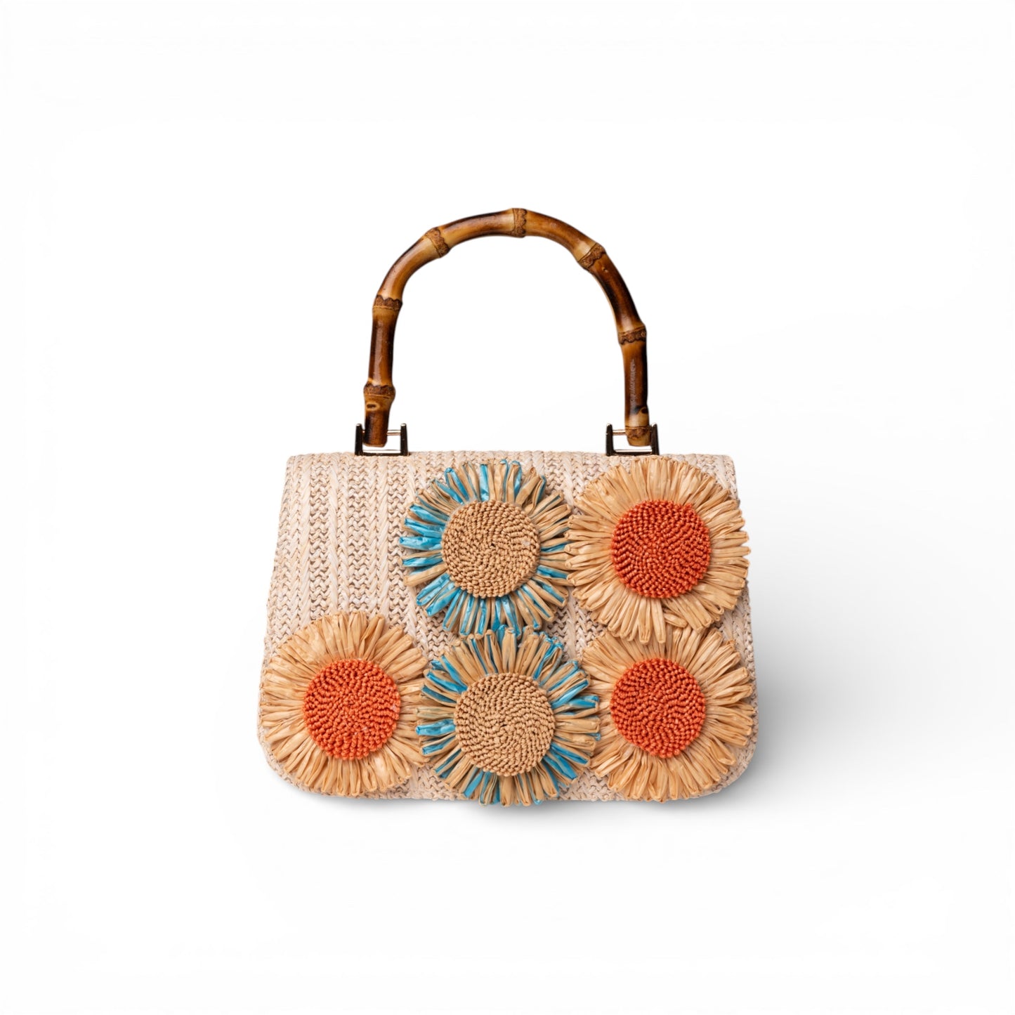 Borsa beige con manico e fiori a rilievo