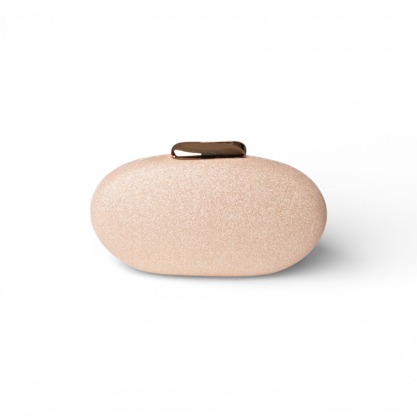 Borsa clutch ovale con finitura glitter oro