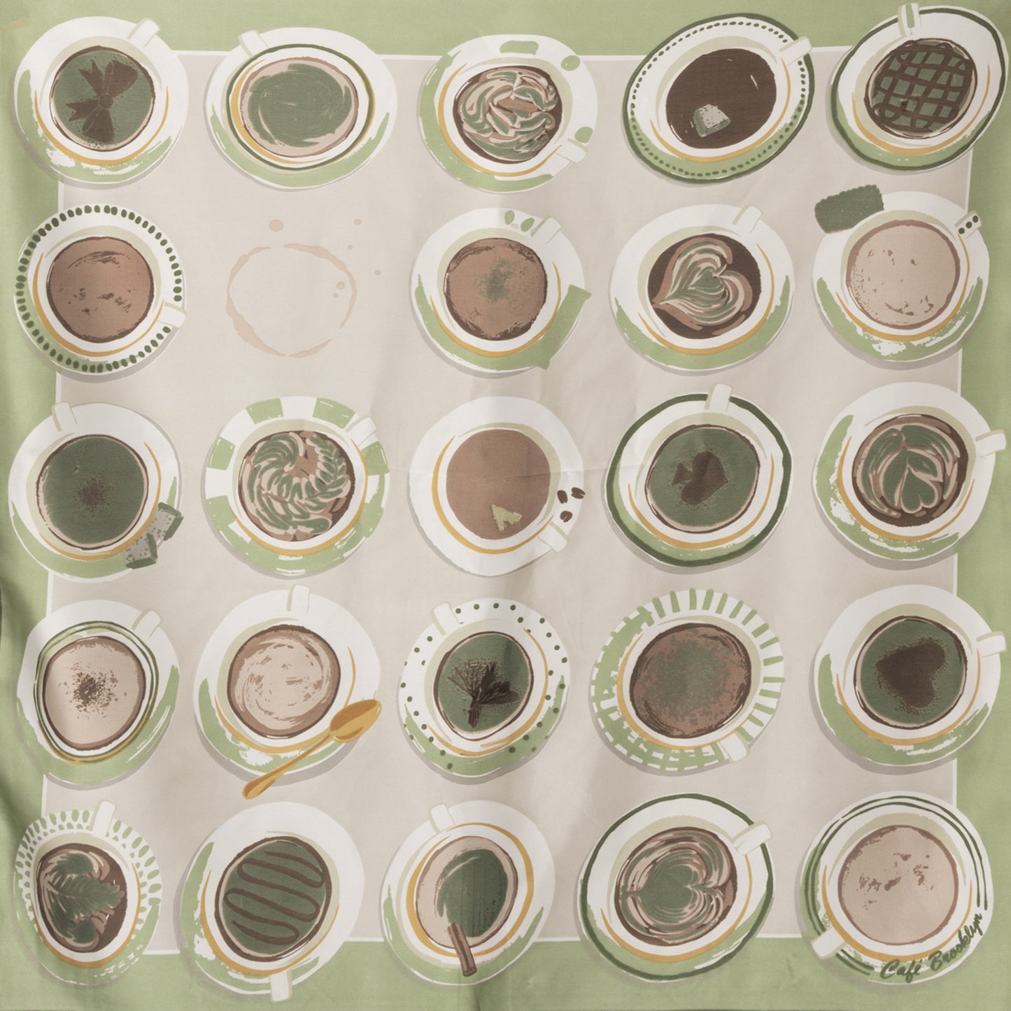 Foulard in seta con stampa a tazzine di caffe tono verde