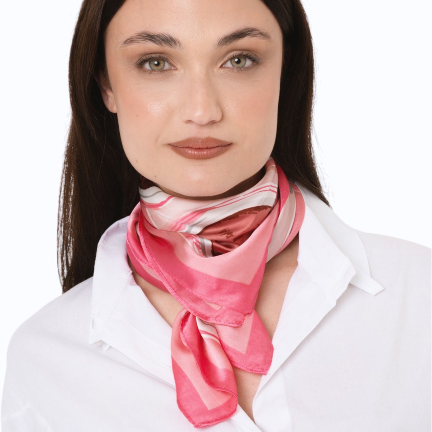 Foulard in seta con stampa a tazzine da caffè tono rosa