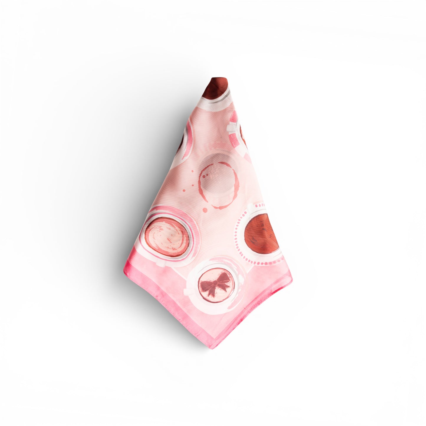 Foulard in seta con stampa a tazzine da caffè tono rosa