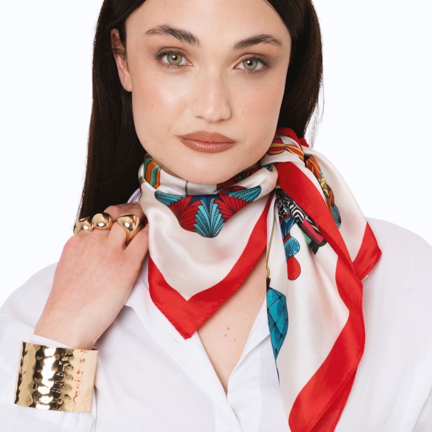Foulard in seta con motivo a raggiera tono rosso