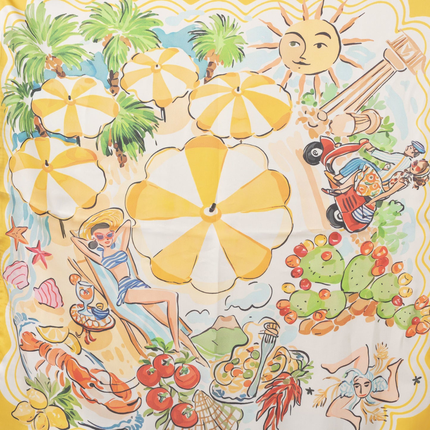 Foulard in seta con motivo estivo tono giallo