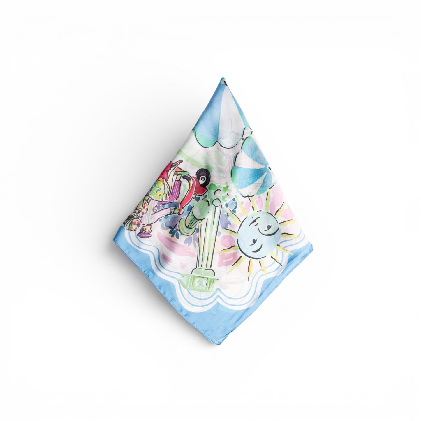 Foulard in seta con motivo estivo tono azzurro