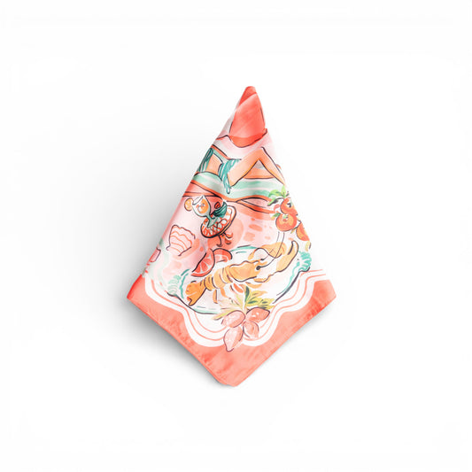 Foulard in seta con motivo estivo tono rosso arancio