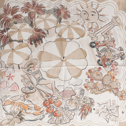 Foulard in seta con motivo estivo tono beige