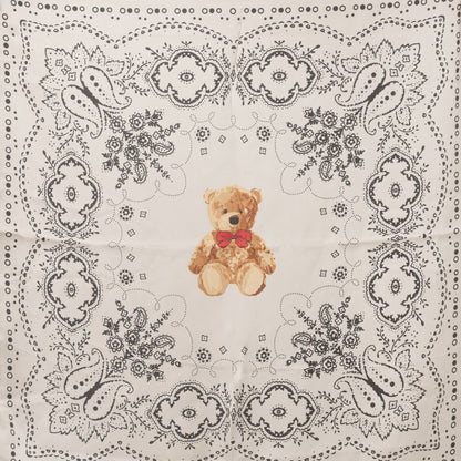 Foulard in seta tortora con stampa ad orsacchiotto