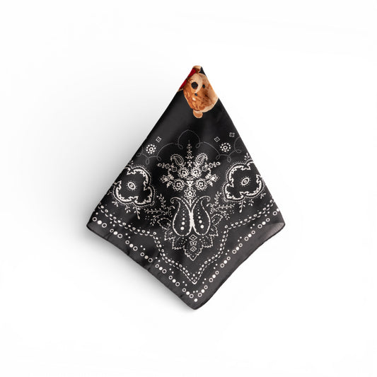 Foulard in seta nero con stampa ad orsacchiotto