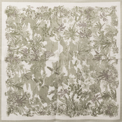 Foulard in seta con stampa foresta tono verde militare