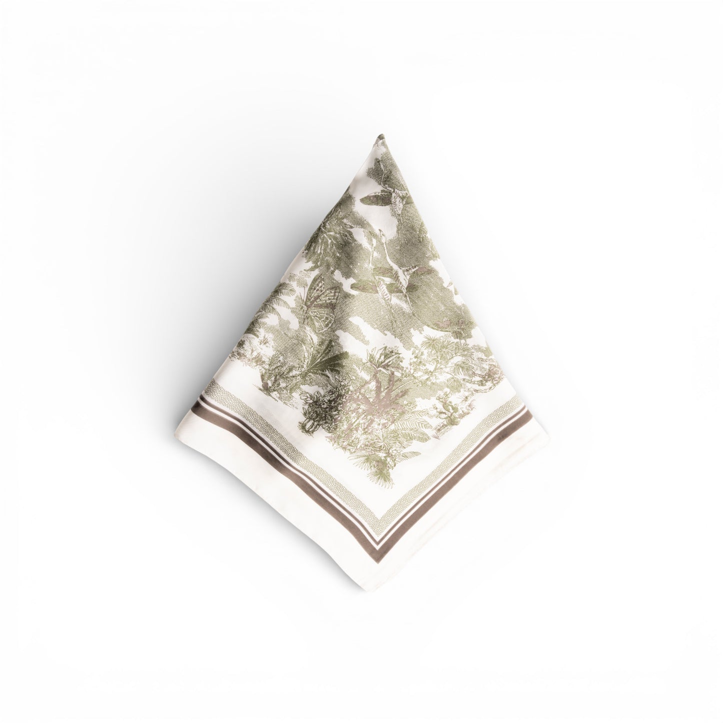 Foulard in seta con stampa foresta tono verde militare