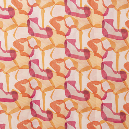 Sciarpa in cotone con stampa tono arancio e fucsia