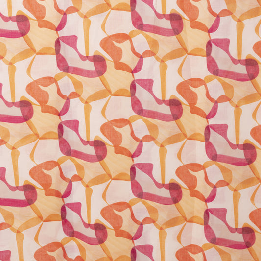 Sciarpa in cotone con stampa tono arancio e fucsia