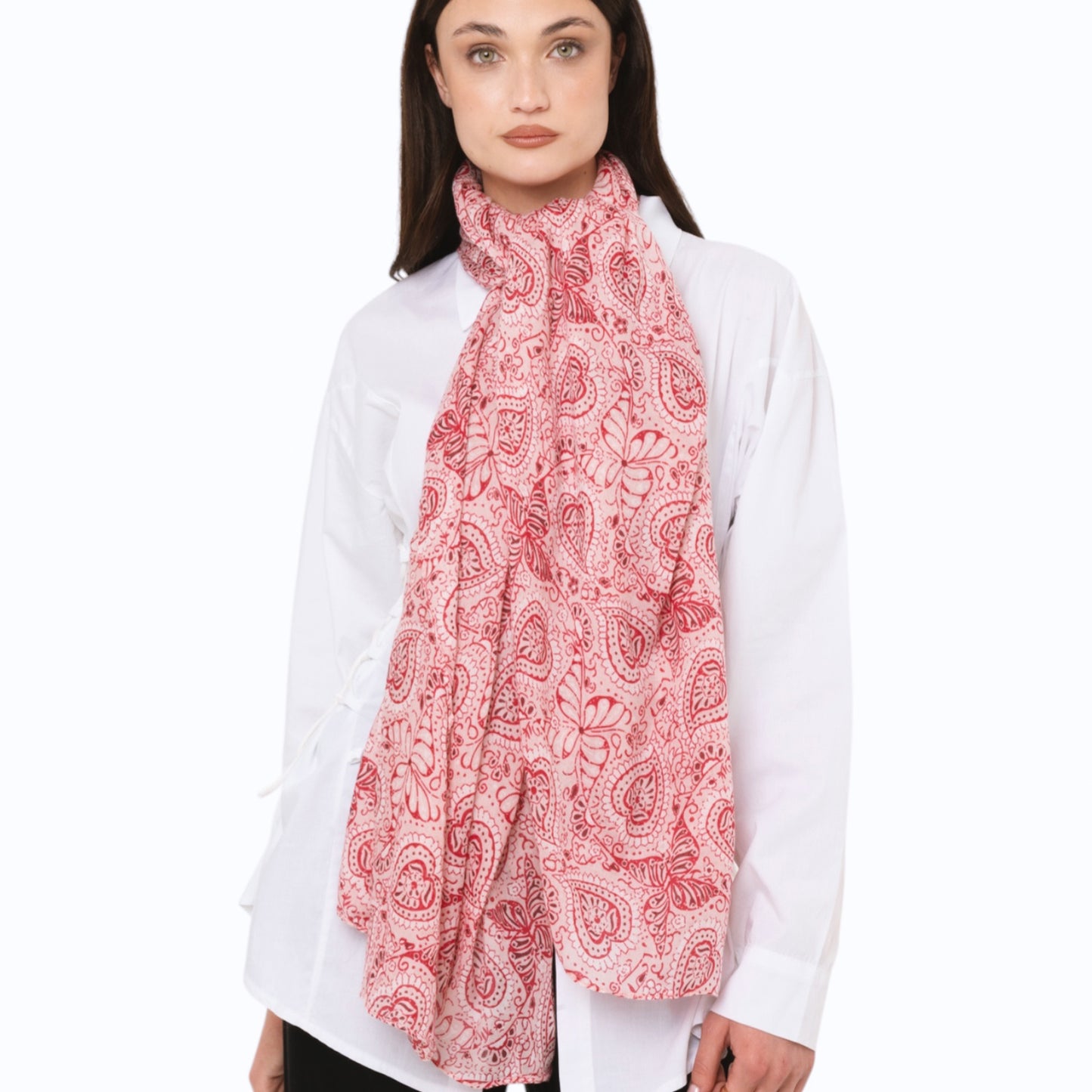 Sciarpa in cotone con stampa tono rosa