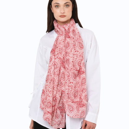 Sciarpa in cotone con stampa tono rosa