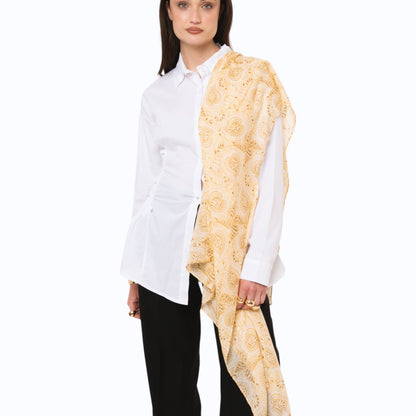 Sciarpa in cotone con stampa tono giallo