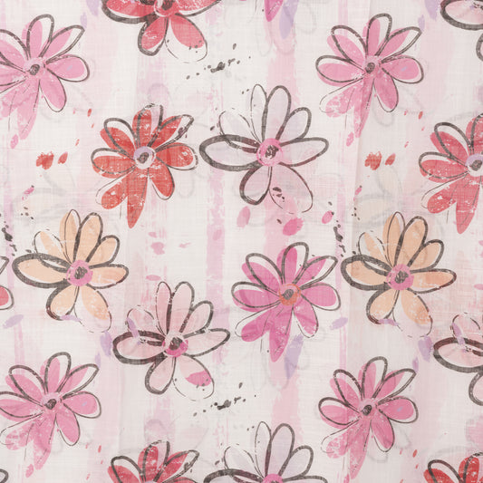 Sciarpa in cotone bianca con stampa a fiori tono rosa