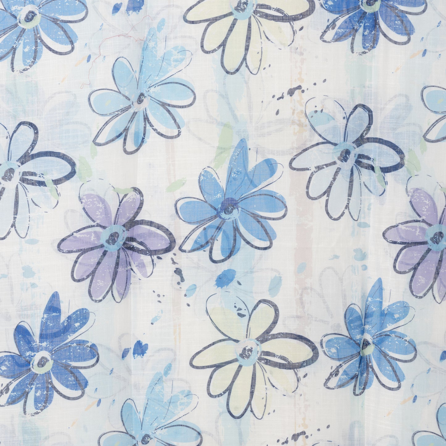Sciarpa in cotone bianca con stampa a fiori tono blu