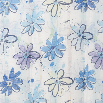 Sciarpa in cotone bianca con stampa a fiori tono blu