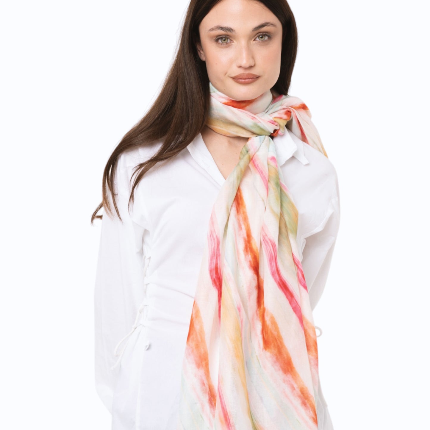 Sciarpa in cotone bianca con stampa multicolore