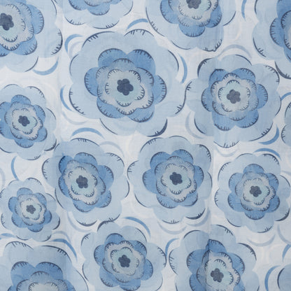 Sciarpa in cotone con motivo a fiori tono blu
