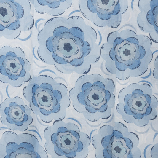 Sciarpa in cotone con motivo a fiori tono blu