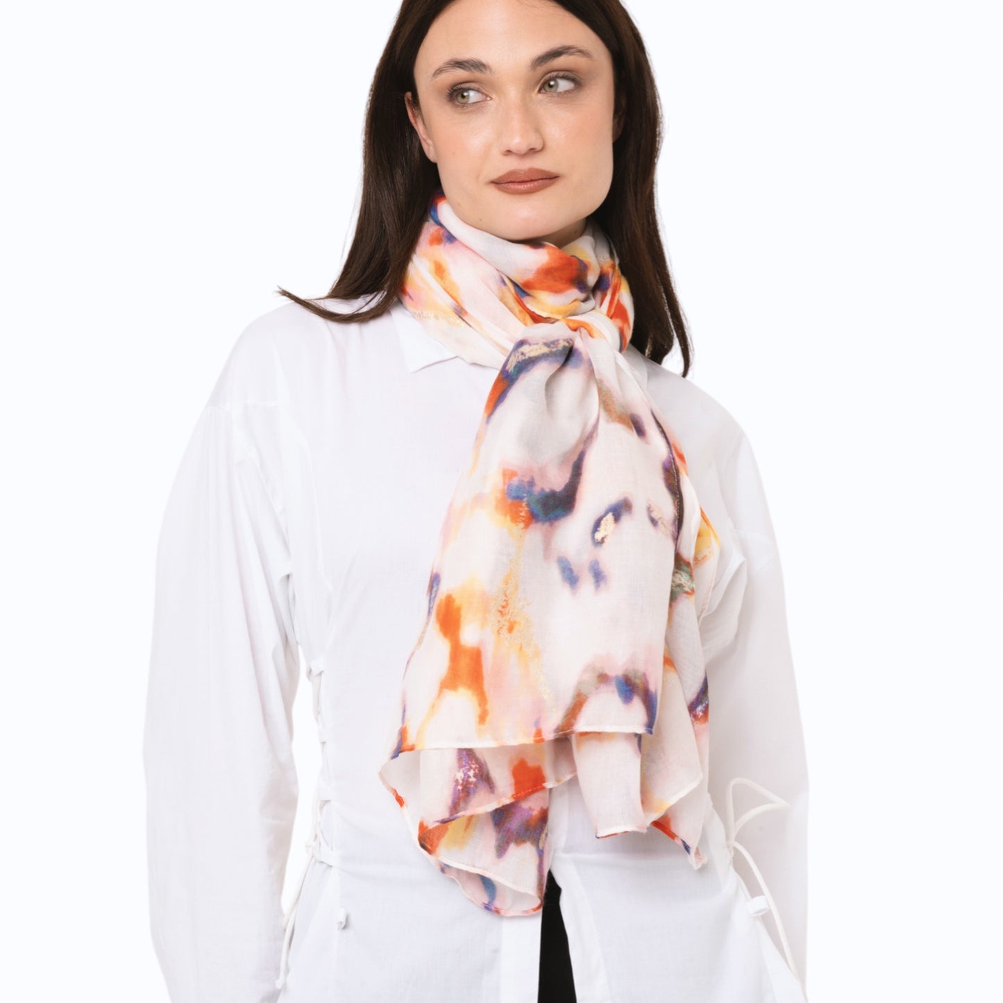 Sciarpa in cotone con motivo astratta multicolore