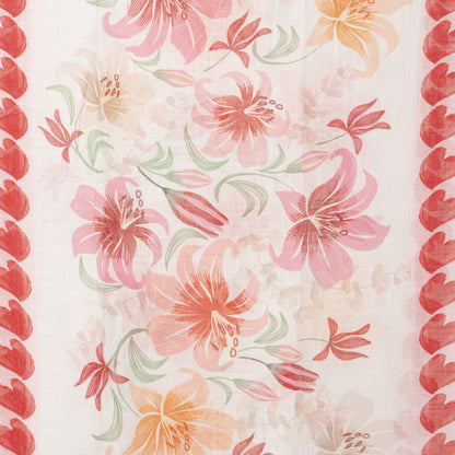 Sciarpa in cotone bianca con stampa floreale tono rosso