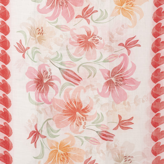 Sciarpa in cotone bianca con stampa floreale tono rosso