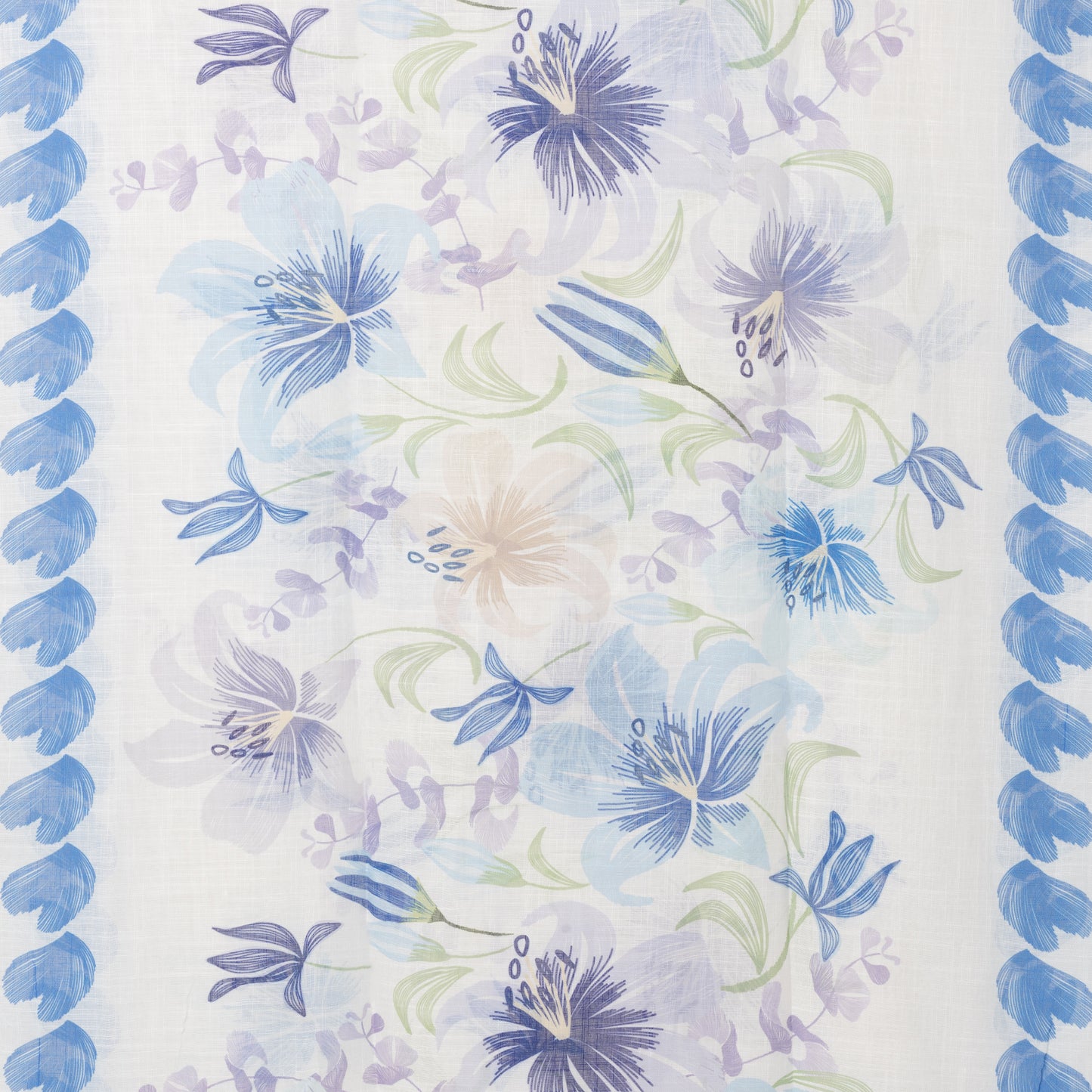 Sciarpa in cotone bianca con stampa floreale tono blu