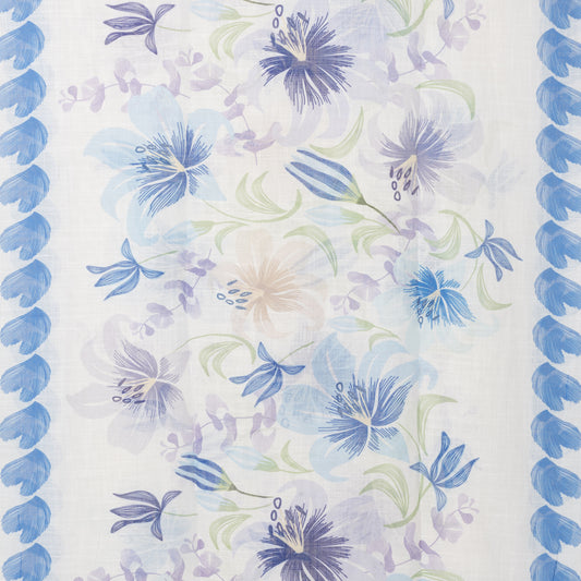 Sciarpa in cotone bianca con stampa floreale tono blu