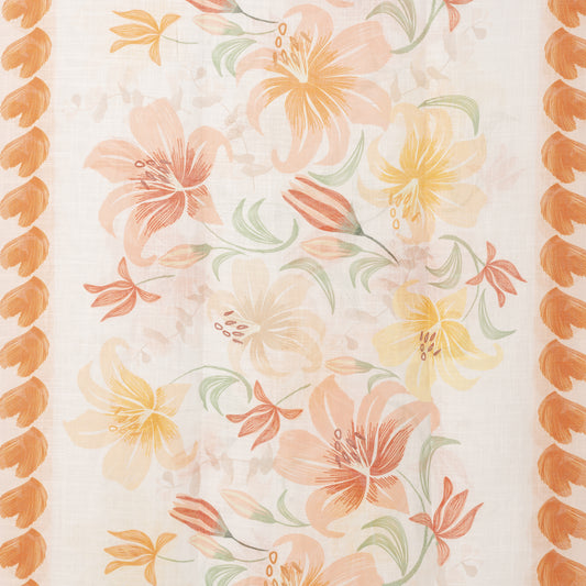 Sciarpa in cotone bianca con stampa floreale tono arancio